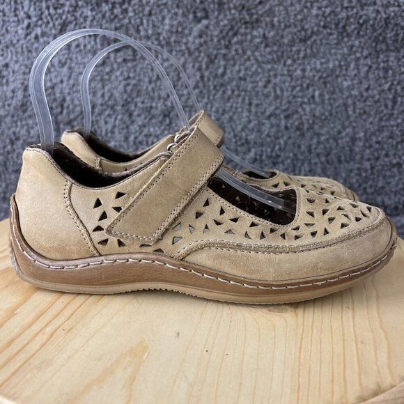Rieker Antistress Mary Jane Comfort Shoes Womens 7 Leather Beige Perforated - Picture 1 of 12